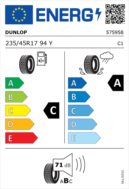 Tyre Label for Dunlop SP Sport Maxx RT 2 235/45R17 94Y