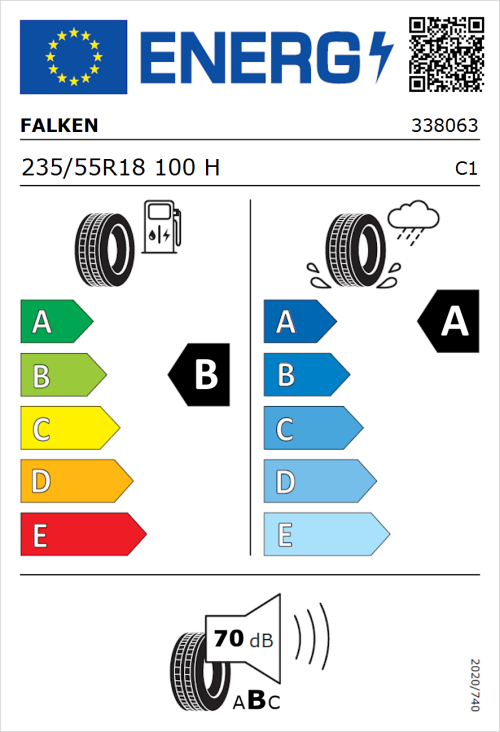 Tyre Label for Falken Azenis FK510 SUV 235/55R18 100H