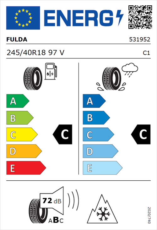 Tyre Label for Fulda Kristall Control HP2 245/40R18 97V