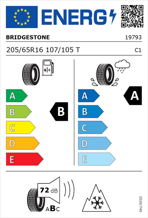 Tyre Label for Bridgestone Duravis R660 205/65R16 107/105T
