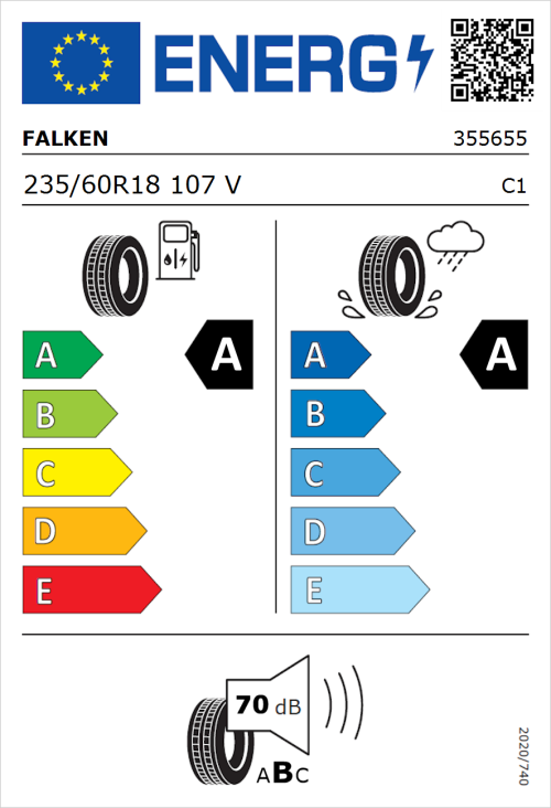 Tyre Label for Falken E.Ziex 235/60R18 107V
