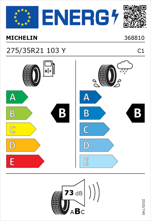 Tyre Label for Michelin Pilot Sport S5 275/35R21 103Y