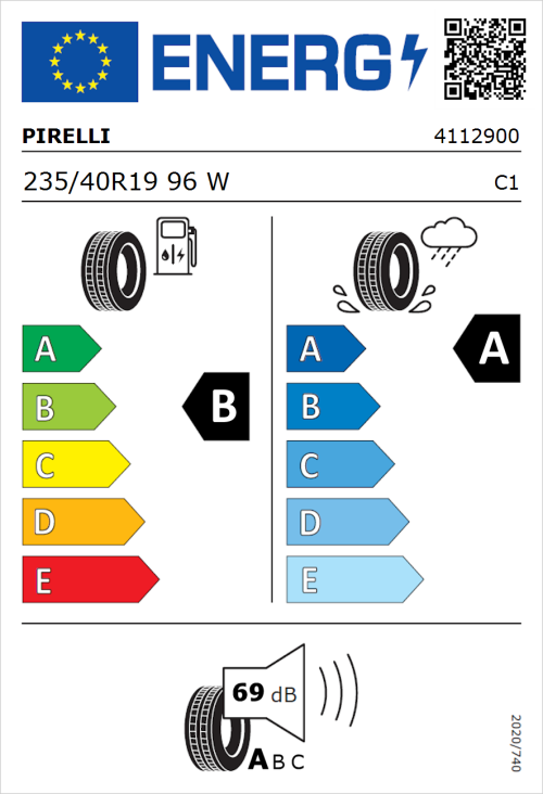 Tyre Label for Pirelli Cinturato P7 235/40R19 96W