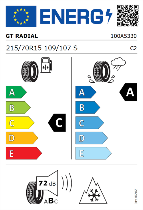 Tyre Label for GT Radial Maxmiler WT3 215/70R15 109/107S