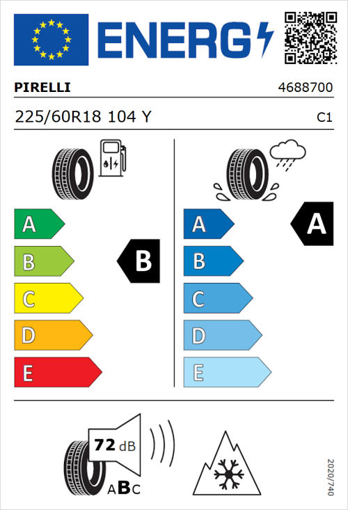 Tyre Label for Pirelli Cinturato All Season SF3 225/60R18 104Y