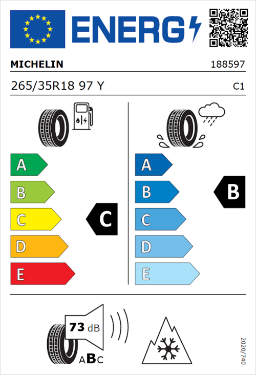 Tyre Label for Michelin CrossClimate 3 265/35R18 97Y