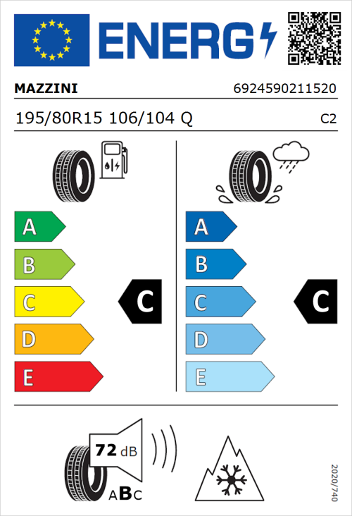 Tyre Label for Mazzini Effivan 195/80R15 106/104Q